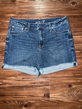 Seven7 Dark Blue Cuffed Denim Shorts